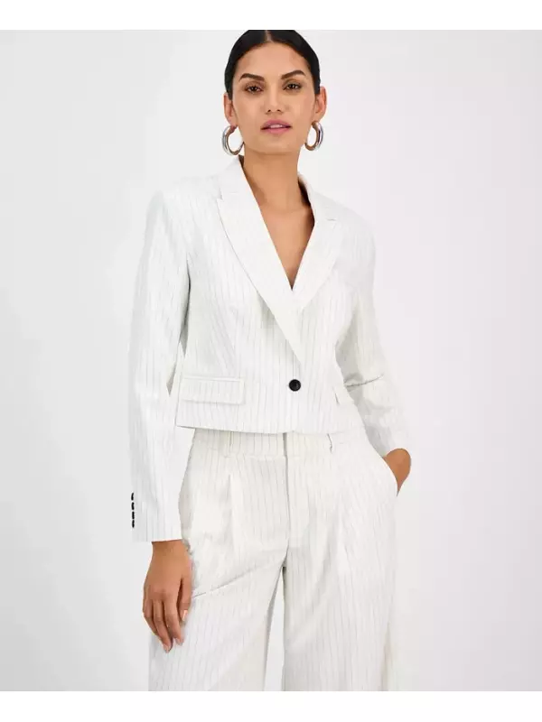 Женский укороченный пиджак в полоску I.N.C. International Concepts, белый