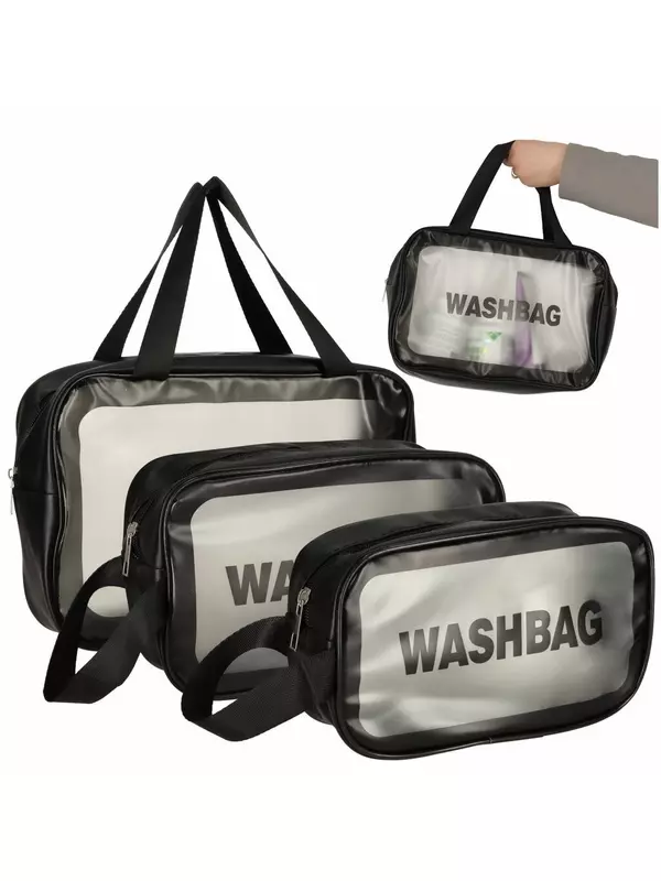 Косметичка Чемодан-органайзер Набор из 3 предметов Прозрачный черный Ikonka