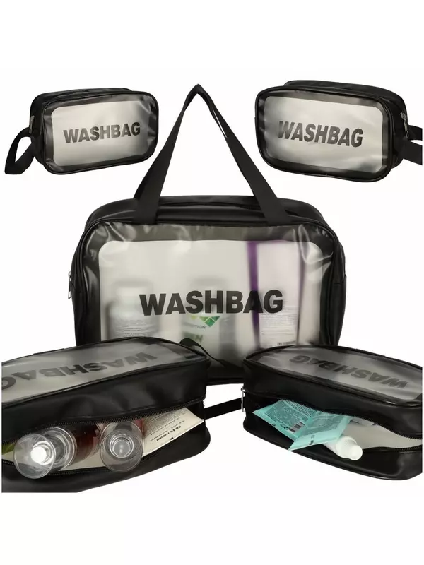 Косметичка Чемодан-органайзер Набор из 3 предметов Прозрачный черный Ikonka