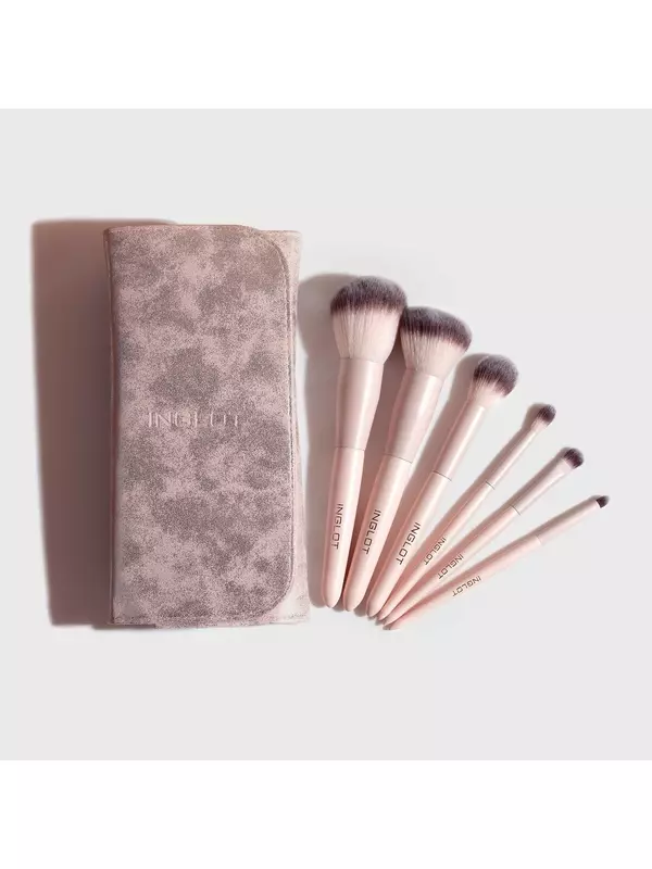 INGLOT, Набор кистей для макияжа в серебряном футляре, 6 шт
