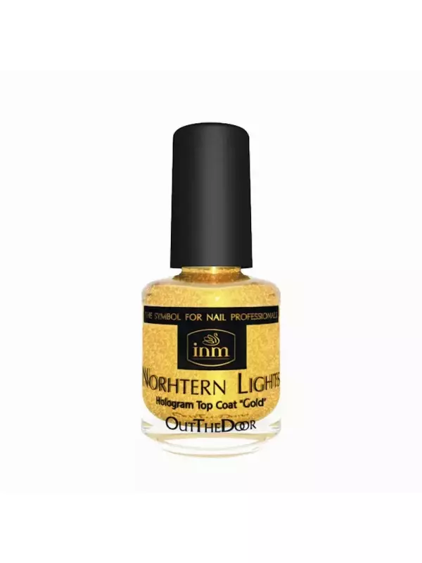 INM Сушка-закрепитель лака голографическая, золото / Northern Lights Gold 15 мл