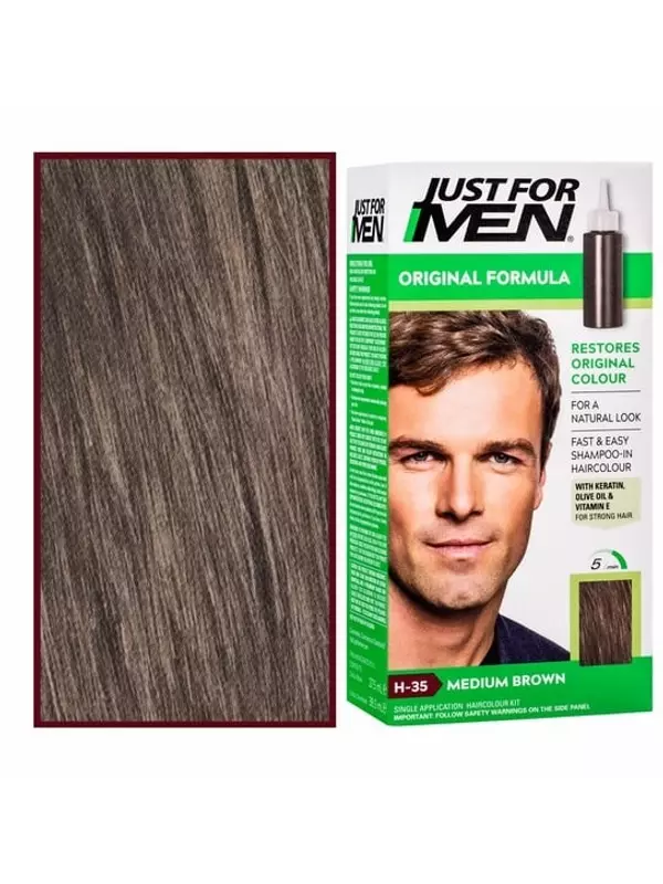 Краска-обезжириватель для волос Just For Men для мужчин 66мл с витамином Е, ромашка H35 Medium Brown, inna