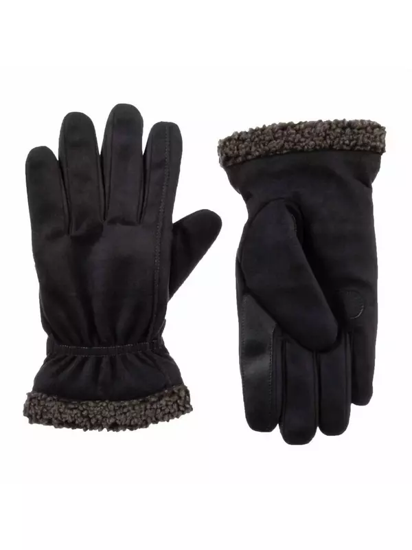 Мужские перчатки из переработанной микрозамши и берберской кожи черного цвета Isotoner