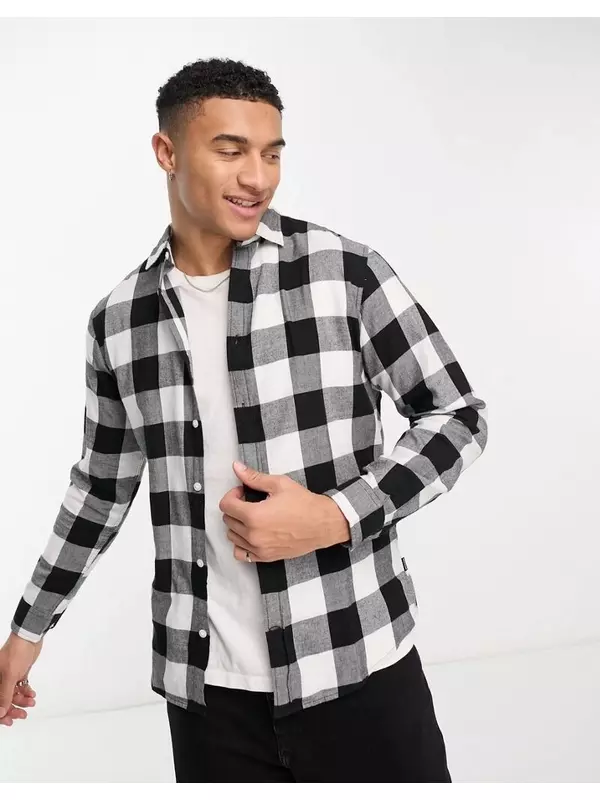 Jack & Jones Essentials — фланелевая рубашка в черно-белую клетку