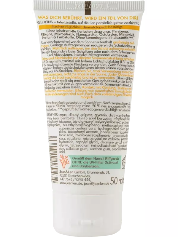 Крем солнцезащитный для лица чувствительная SPF 50+ 50мл Jean&Len