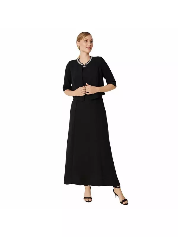 Jessica London Женское платье-жакет из 2 предметов больших размеров с бисером, цвет Black Beaded Neck