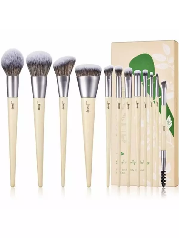 Набор кистей для макияжа Vegan Brushes Premium Eco-friendly Synthetic Powder Foundation Highlight Concealer Eyeshadow Shaver Eyebrow Liner Spoolie Brush Set Burlywood Jessup