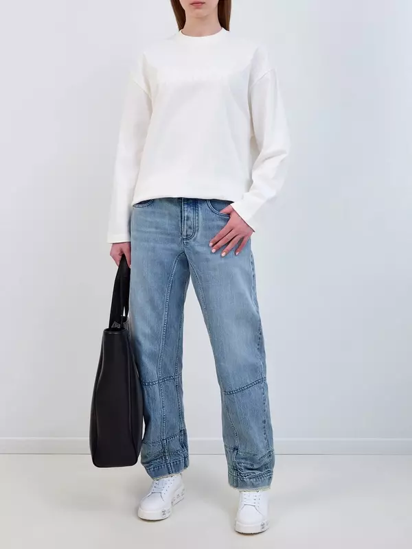 Свободный лонгслив из хлопкового джерси с макро-принтом в тон