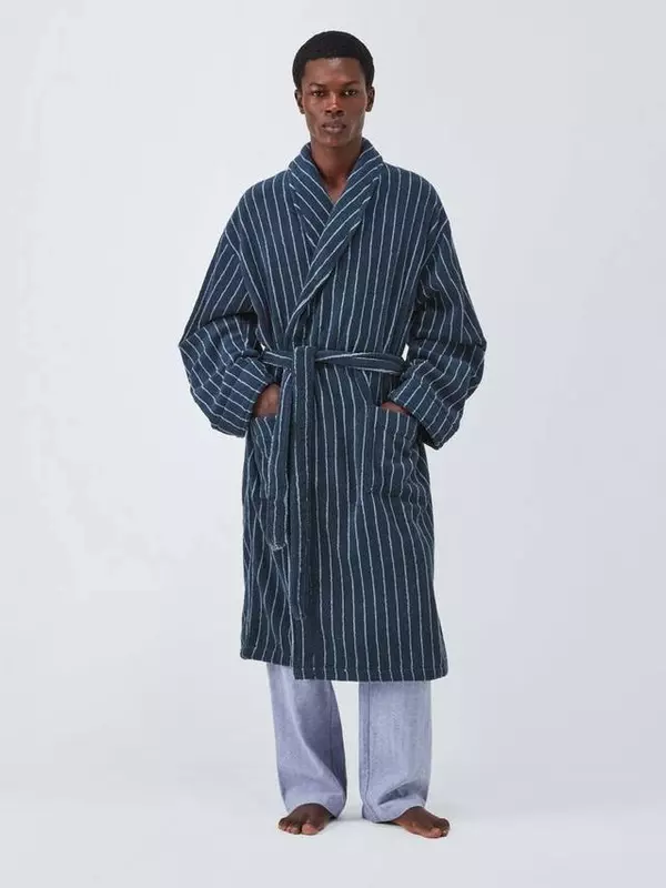 Египетский хлопковый халат Unisex в полоску John Lewis, Midnight/Pacfic