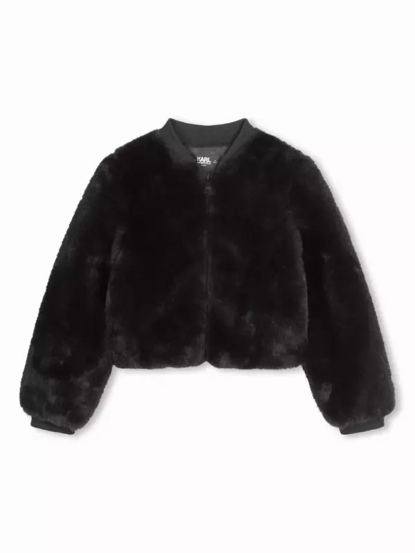 Шуба из искусственного меха с вышитым логотипом KARL LAGERFELD KIDS, черный