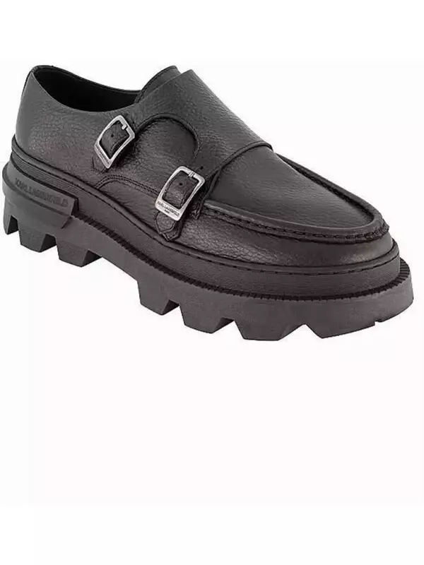 Мужские кожаные лоферы White Label с двойной пряжкой и монками с ремешком KARL LAGERFELD PARIS, черный