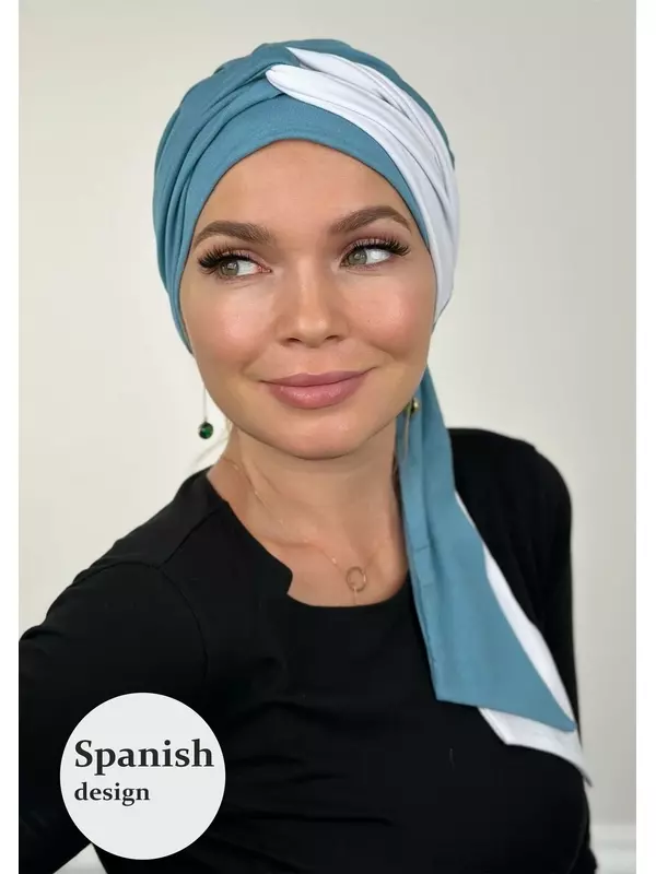 Чалма Katerina Lev для женщин, размер 52-60, бирюзовый/белый
