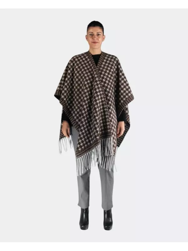 Вязаное пончо с эффектом фетра и бахромой Kbas, коричневый