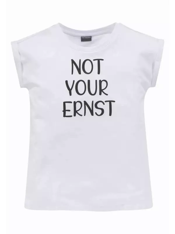 KIDSWORLD Футболка НЕ ВАШ ЭРНСТ, повседневная форма, с небольшими манжетами, белый