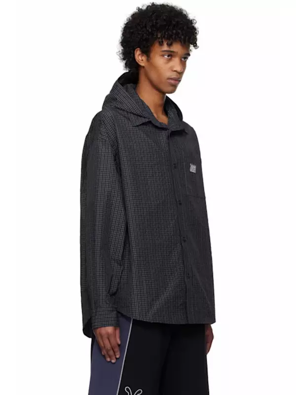 Рубашка с капюшоном в клетку темно-синего и черного цветов Kijun