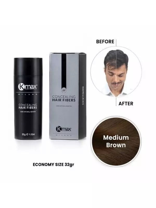 Kmax Маскирующие волокна волос Кератиновая пудра для волос с эффектом утолщения волос Волосы для покрытия выпадения волос Экономичный размер 32 г Средне-коричневый