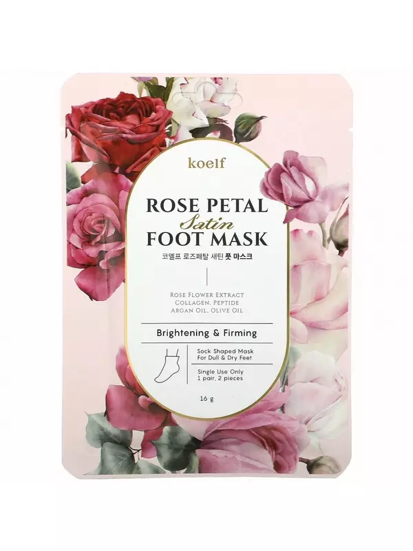 Koelf, Атласная маска для ног с лепестками роз, 1 пара, 16 г