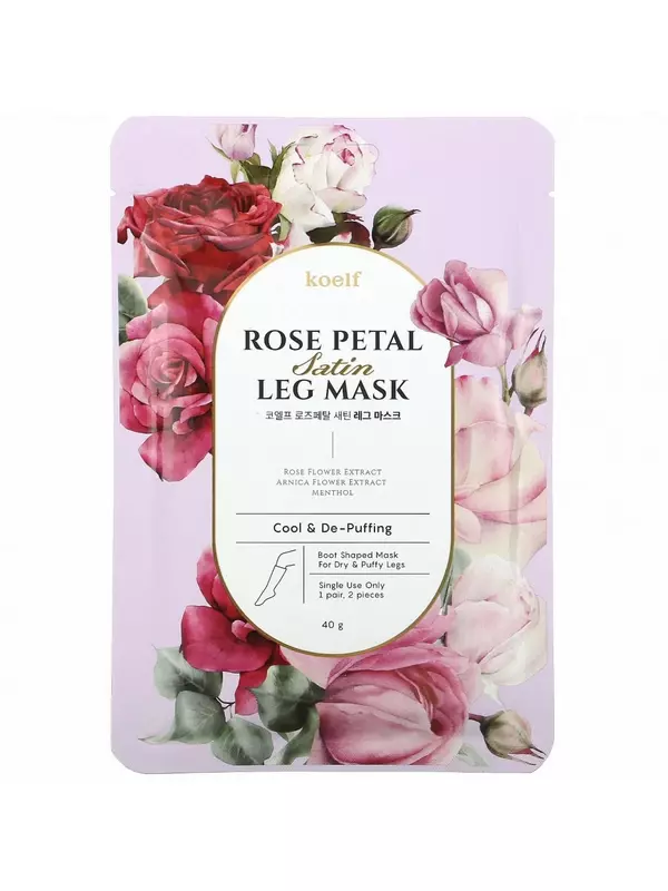 Koelf, Атласная маска для ног с лепестками роз, 1 пара, 40 г