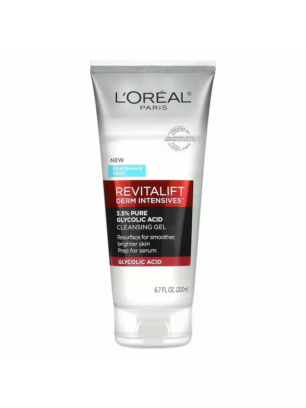 L'Oreal, Revitalift Derm Intensives, очищающий гель с 3,5% чистой гликолевой кислотой, без отдушек, 200 мл (6,7 жидк. Унции)