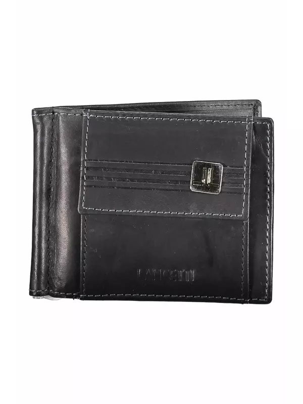 Мужской кошелек Lancetti кожаный с декоративной строчкой и логотипом, черный