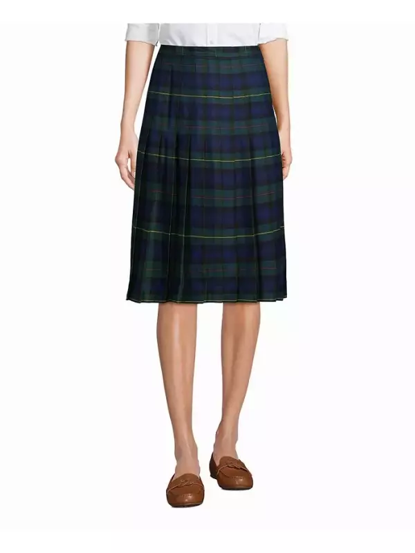 Женская плиссированная юбка в клетку ниже колена Lands' End, зеленый