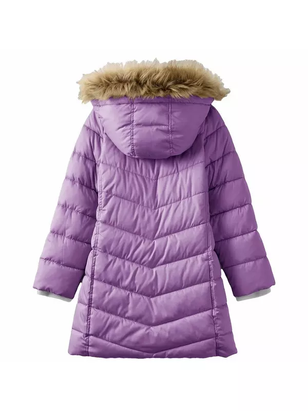 Пуховик Lands' End на флисовой подкладке с капюшоном для девочек 4–16 лет, черный