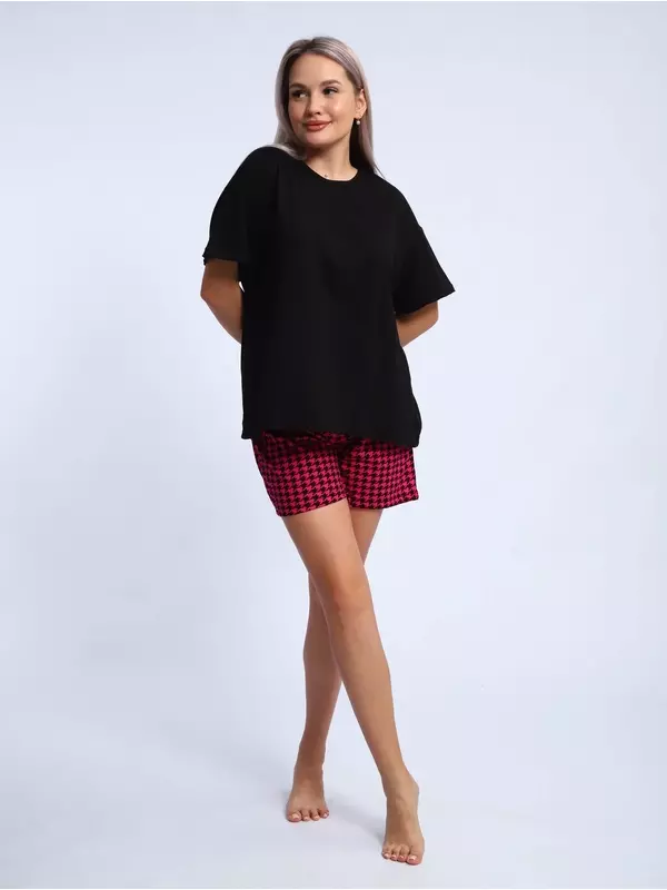 Пижама LarChik, размер 52-54, черный/фуксия
