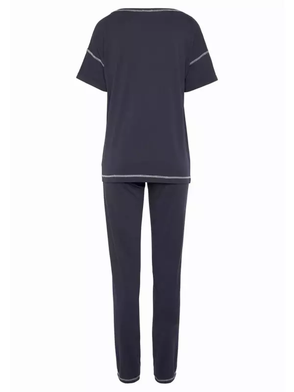 Пижама LASCANA (2 шт.), с контрастной декоративной стежкой, синий