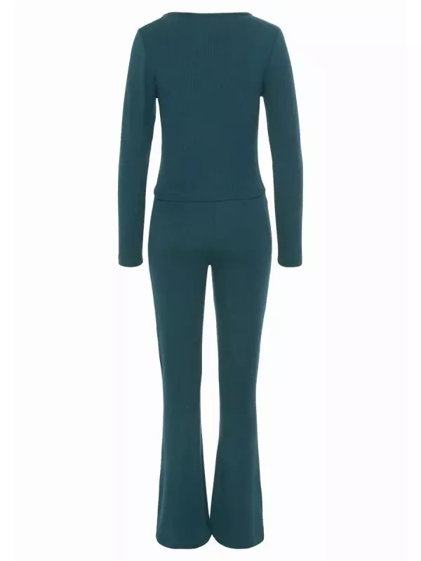 Пижама LASCANA (комплект, 2 шт.) из красивого ребристого материала, зеленый