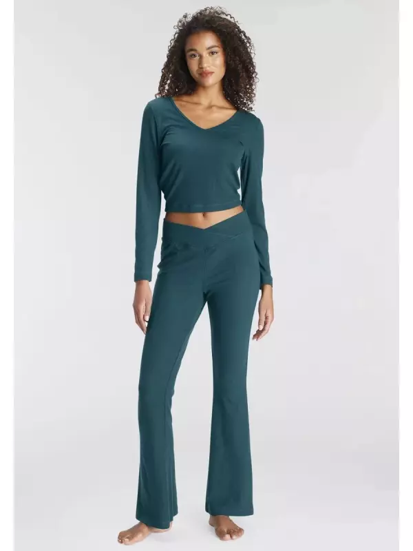 Пижама LASCANA (комплект, 2 шт.) из красивого ребристого материала, зеленый