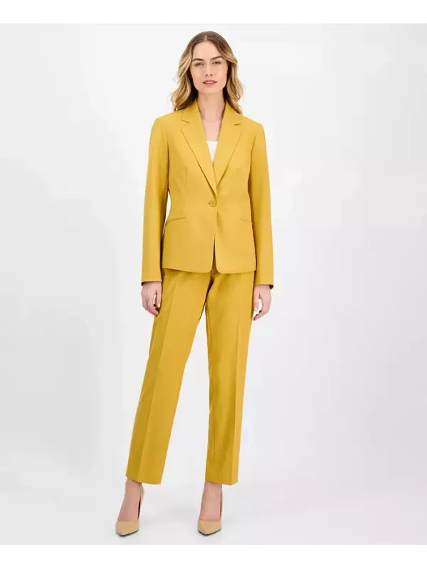 Женский брючный костюм прямого кроя с одной пуговицей из крепа Le Suit, желтый