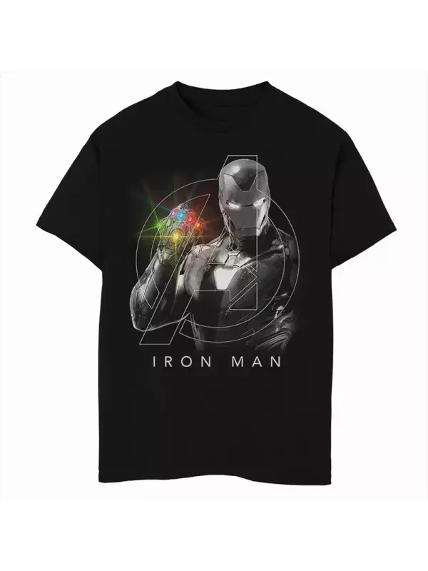 Футболка с графическим рисунком и перчатками «Бесконечность» для мальчиков 8–20 лет, «Марвел Мстители: Финал», «Железный человек», рукавицы бесконечности Licensed Character