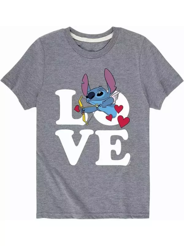 Футболка Disney's Lilo & Stitch с рисунком Love Cupid для мальчиков 8–20 лет Licensed Character, серый