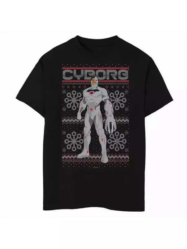 Рождественский уродливый свитер с изображением киборга из комиксов DC Comics «Лига справедливости» для мальчиков 8–20 лет Licensed Character