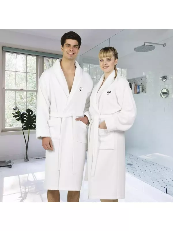 Linum Текстиль для дома Турецкий хлопок Персонализированный атласной отделкой Вафельный махровый белый халат Linum Home Textiles