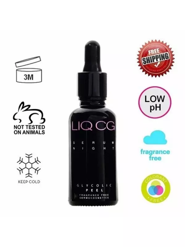 Гликолевая сыворотка-пилинг ночная для лица Cg для всех типов кожи 7% гликолевая кислота 30 мл, Liqpharm