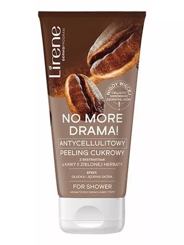 Лирен: Больше никакой драмы! Антицеллюлитный очищающий пилинг с экстрактами кофе и зеленого чая 200мл, Lirene