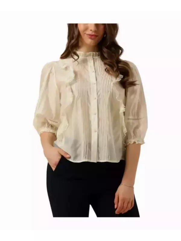 Рубашка модная блузка с 3 и 4 рукавами Lollys Laundry, бежевый