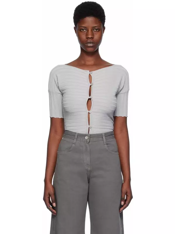 Серый кардиган с вырезом «лодочка» Low Classic