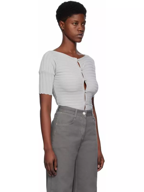 Серый кардиган с вырезом «лодочка» Low Classic