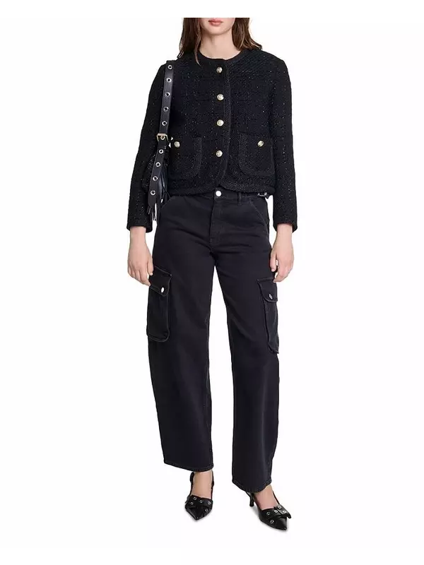 Твидовый укороченный жакет Maje Vibleed, черный