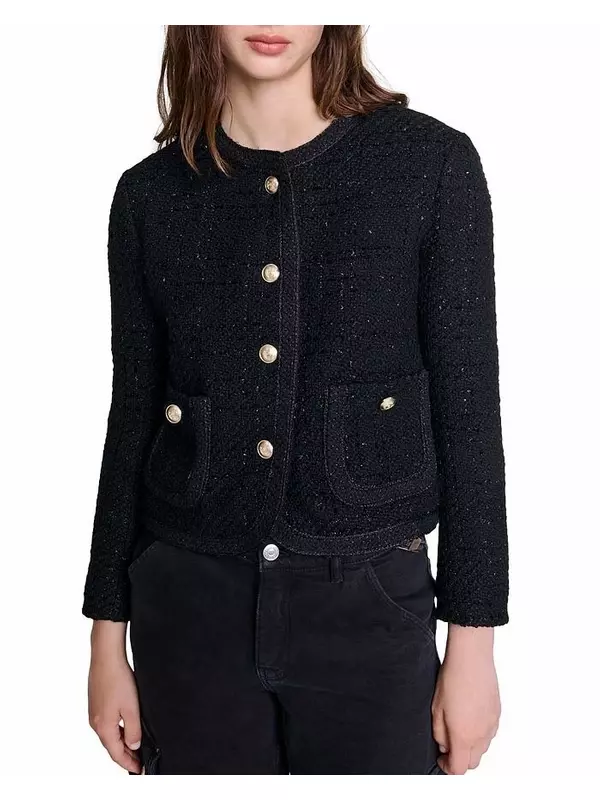 Твидовый укороченный жакет Maje Vibleed, черный