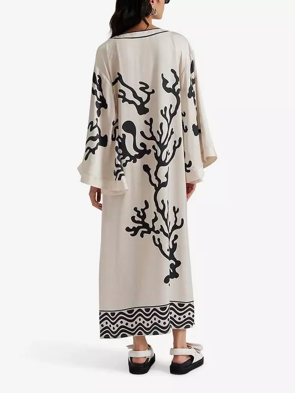 Атласное платье-кафтан с принтом манон риф Malina, цвет Cream/Black