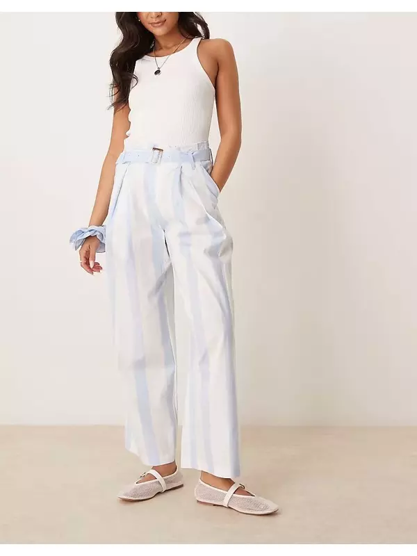 Кюлоты из хлопка Mango с поясом в сине-белую полоску