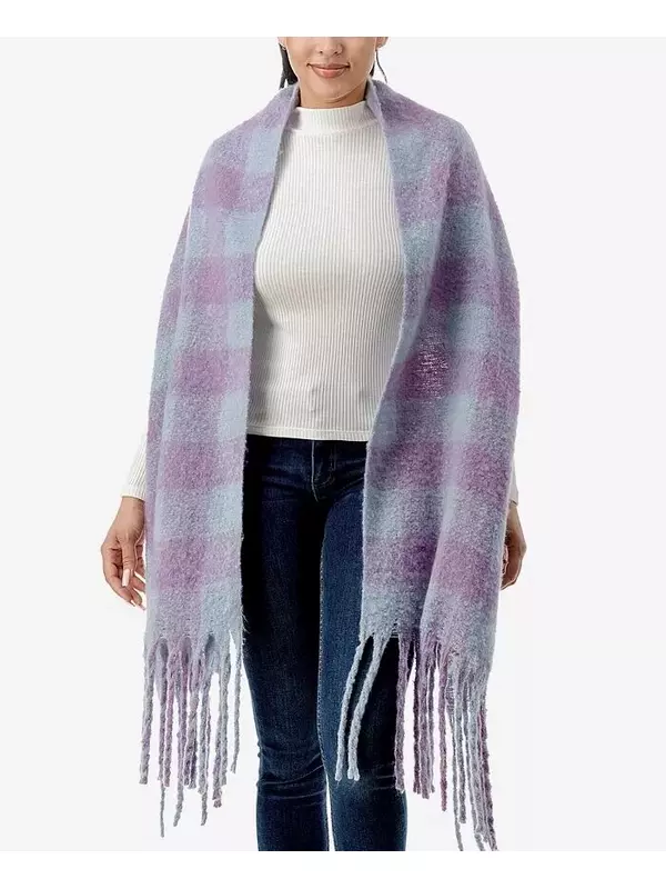 Женский уютный клетчатый шарф-одеяло с бахромой Marcus Adler, синий