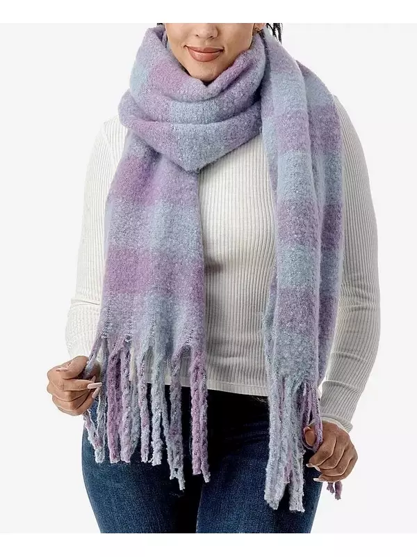 Женский уютный клетчатый шарф-одеяло с бахромой Marcus Adler, синий