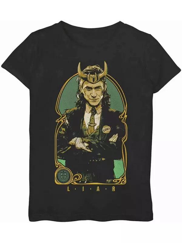 Футболка с изображением портрета Локи Лжеца для девочек 7–16 лет Marvel