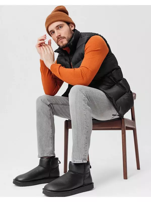 Черные кожаные мужские угги