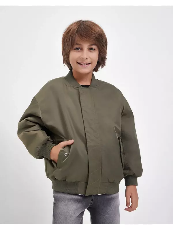 Оливковый двусторонний бомбер для мальчиков
