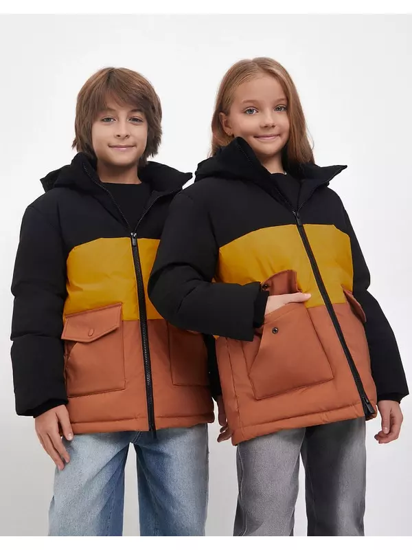 Детский пуховик с цветными вставками